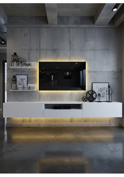 Resital Ledli Duvara Monte Tv Sehpası - Beyaz - W6019-1 Beyaz