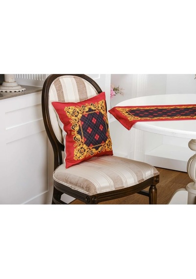 Belize Baskılı Kumaş Kırmızıya Siyah Runner Kırlent Seti 3 Parça 135x100 Cm 1373 Siyah