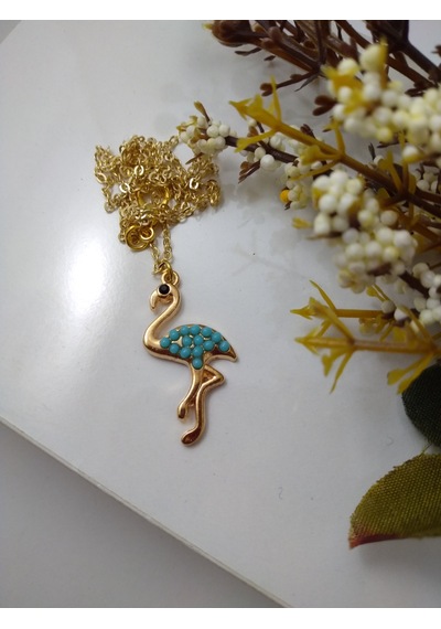 Turkuaz (Firuze) Taşlı Flamingo Model  Kolye Mor