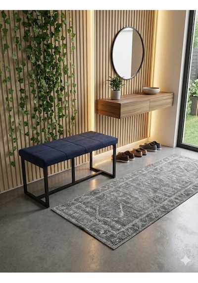Özcan Metal Siyah Metal Ayaklı Bench Puf Bank Antre Mutfak Salon Yatak Odası Puf Bank 105 40 Lacivert