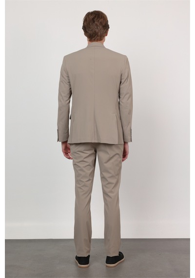 İmza Koyu Bej Kendinden Desenli Mono Yaka 6 Drop Slim Fit Takım Elbise 1001260162