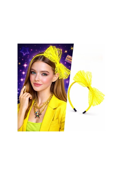 80 Ler 90 Lar Neon Sarı Dantel Taç Fiyonklu Çocuk