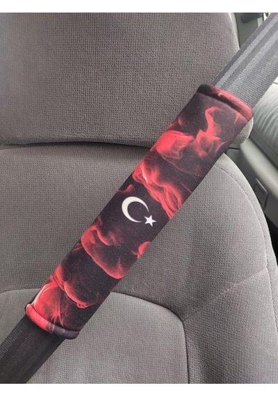 Dijital Baskılı Emniyet Kemeri Pedi, Türk Bayrağı Temalı, 26 Cm, Yumuşak Süngerli, Universal, 2 Adet