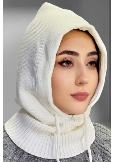 Tezzgelsin Balaclava Fitilli Triko Örgü Bere Başlık Kırık Beyaz