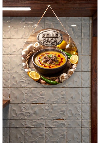 Kelle Paça Çorbası İpli Mdf Ahşap Kapı Duvar Süsü, Restoran, Mutfak Dekoratif Tablo