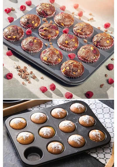 Muffin Kalıbı 24'lü Mini + 12'li Büyük Cupcake Kek Kapsülü Yanmaz Yapışmaz Baking Pan Fırın Kalıbı Siyah