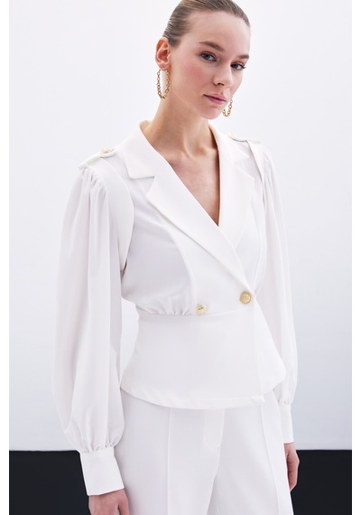 Sateen Kruvaze Kısa Ceket - Ekru-135797 Ekru