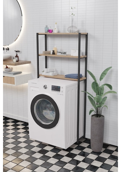 Çamaşır Makinesi Üstü Düzenleyici Raf Banyo Dolabı Rafı Çam