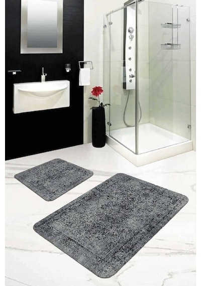 Gri Modern Klasik Banyo Halısı Klozet 2'li Paspas Seti Bs239n11