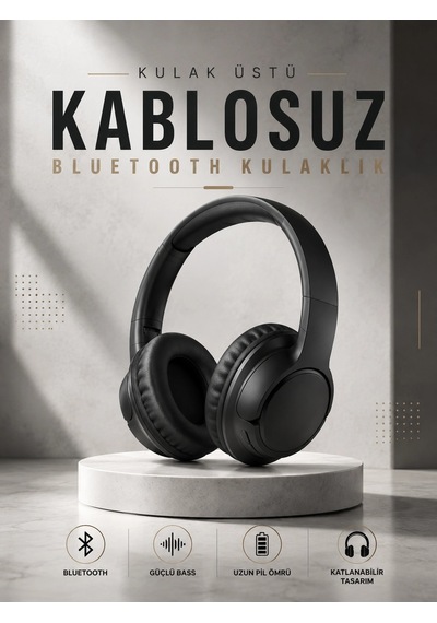 Kulak Üstü Kablosuz Bluetooth Kulaklık Yüksek Ses Kaliteli Anc Özelliği Krgltgsj50s776pemız
