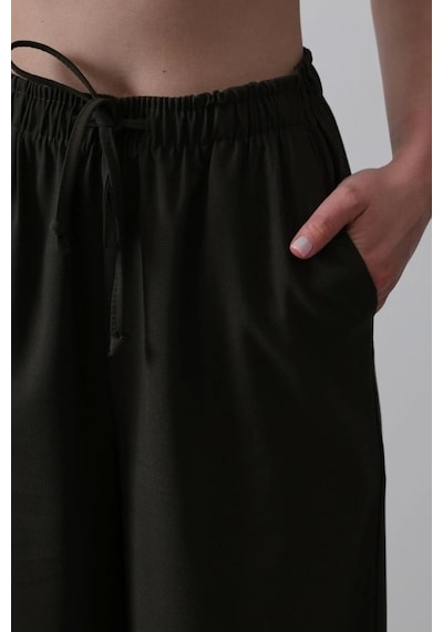 Defymoda Beli Lastikli Bol Paça Pantolon - Koyu Haki Koyu Haki