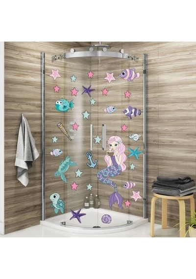 Ack Ultralight Deniz Kızı Deniz Yıldızları ve Balıklar Duşakabin Banyo Sticker