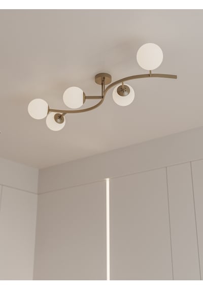 Noria Modern Eskitme Metal Gövdeli 5 Li Beyaz Cam Küre Avize