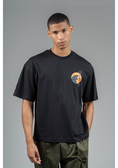 Maraton Sportswear Oversize Erkek Bisiklet Yaka Kısa Kol Basic Siyah T-shirt 23243-siyah