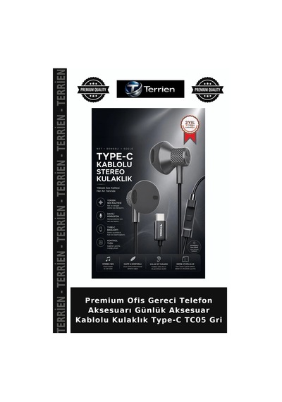 Premium Ofis Gereci Telefon Aksesuarı Günlük Aksesuar Kablolu Kulaklık Type-c Tc05 Gri
