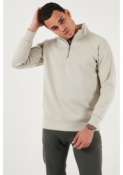 Buratti Pamuklu Relaxed Fit Yarım Fermuarlı Dik Yaka Erkek Sweat 5901232 Taş