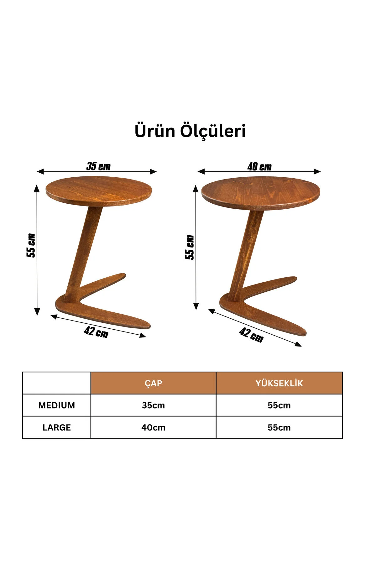 Furnirem Masif Çam Ahşap Z Sehpa Kanepe Yanı Modern Sehpa 40x55 Cm Kestane