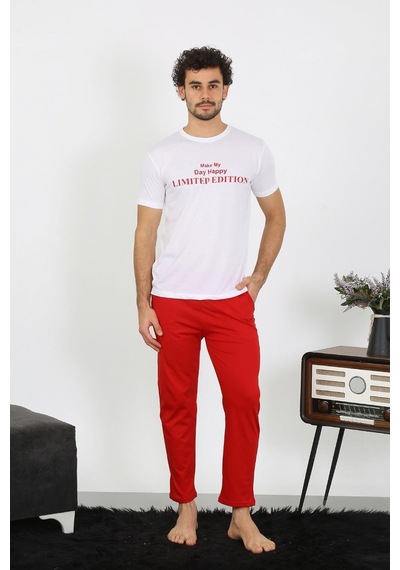 Akbeniz Erkek Kısa Kol Penye Beyaz Pijama Takımı 6846-Beyaz