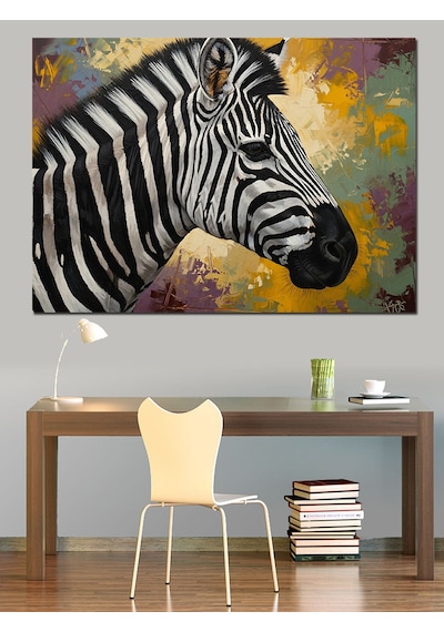 Ahşap Tablo Siyah Beyaz Sanatsal Zebra Portresi