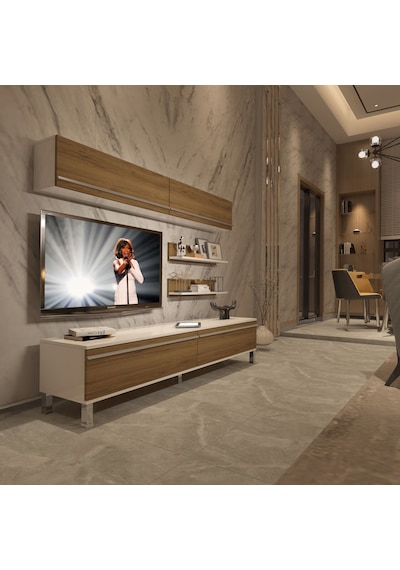 Decoraktiv Eko 5 Mdf Std Krom Ayaklı Tv Ünitesi Tv Sehpası Beyaz - Pera