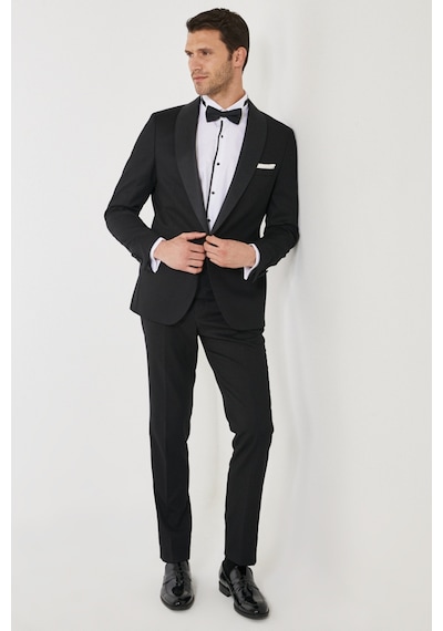 Ac&Co / Altınyıldız Classics Erkek Sıyah Slim Fit Dar Kesim Mono Yaka Balıksırtı Desenli Smokin Damatlık Sıyah Siyah Ac&Co / Altınyıldız Classics Erkek Sıyah Slim Fit Dar Kesim Mono Yaka Balıksırtı Desenli Smokin Damatlık Sıyah Siyah