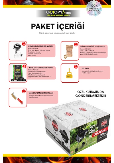 Emaye Kaplama Mangal Kohlen Kömür Aksesuar Hazır Mangal Seti Yak Kullan Siyah Emaye