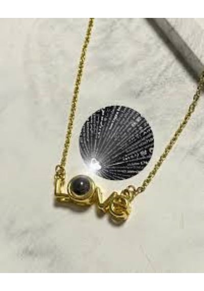 100 Dilde Seni Seviyorum Kolyesi Love Projeksiyonlu Gold Kadın Kolye, Paslanmaz Çelik Çelik