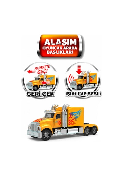 1:36 Ölçek Metal Alaşım Oyuncak Tır Çek Bırak Işıklı Ve Sesli Sarı Çok Renkli
