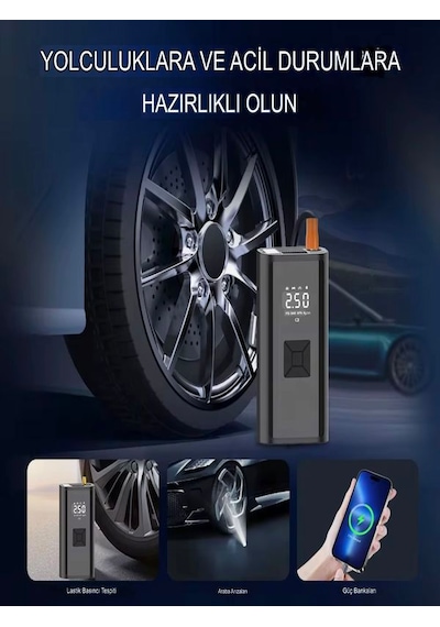 150 Psı Şarjlı Hava Kompresörü 4500mah Lcd Ekranlı Taşınabilir