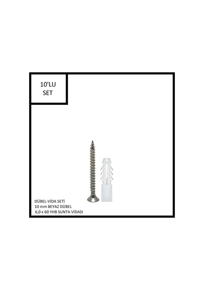 Dübel-vida Seti, Beyaz Dübel 10 Mm, 6,0x60 Yhb Sunta Vidası, 10 Adet