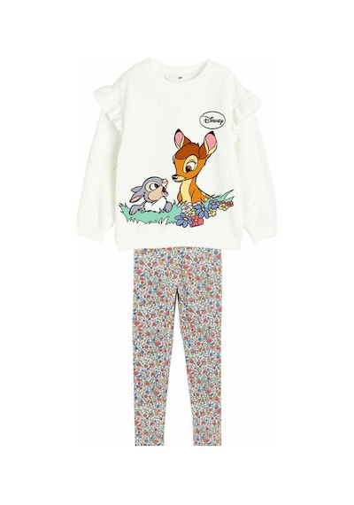 Lolliboomkids Yeni Sezon Sevimli Geyik Tavşan Desenli Çiçekli Fitilli Tayt Ve Sweatshirt Alt Üst Takım Ekru Lolliboomkids Yeni Sezon Sevimli Geyik Tavşan Desenli Çiçekli Fitilli Tayt Ve Sweatshirt Alt Üst Takım Ekru