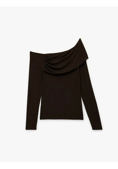 Koton Drape Detaylı Omzu Açık Kahverengi Kadın Bluz 6wak80248ek Kahverengi