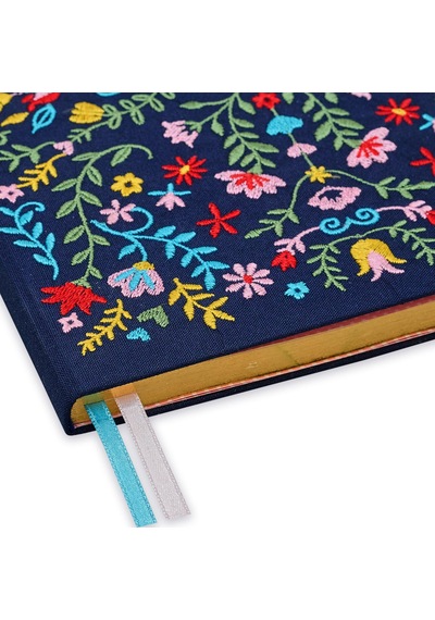 19x25 Ciltli Nakışlı Kapak- Navy Folk Çok Renkli
