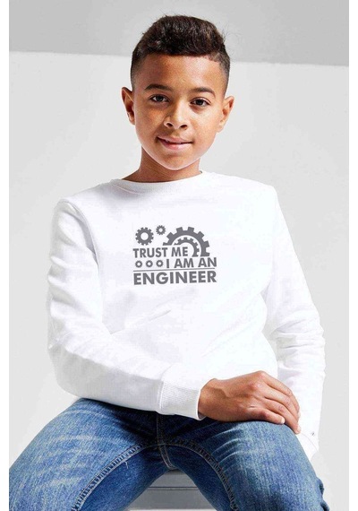 Tshirthane Trust Me I'M An Engineer Baskılı Unisex Çocuk Beyaz Sweatshirt