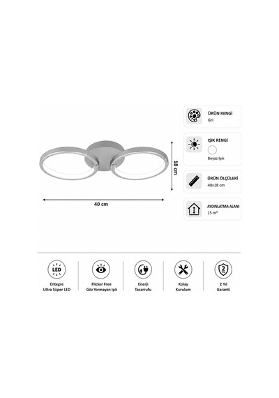 AvizeGO Onto Led Plafonyer Avize Beyaz Işık Gri