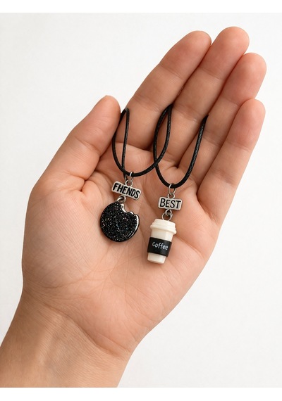 2 Li Best Friends Kahve Ve Kurabiye Figürlü Unisex Kolye Seti Çok renkli