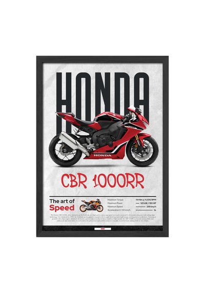 Honda Cbr 1000rr Siyah Ahşap Çerçeveli Poster, Dekoratif Motosiklet Duvar Tablosu