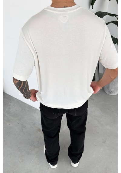 Ekru Basic Soft Likralı Relaxed Triko Tişört