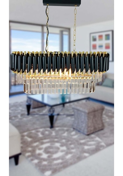 Zamira 75x35 Cm Gold Kristal Taşlı Lüks Yemek Masası Üstü Avize 6'lı - Yatak Odası - Salon - Mutfak - Hol Altın