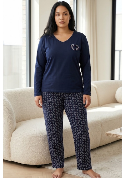 Siyah İnci Pamuklu Likralı Büyük Beden Battal Boy Örme Pijama Takım26240907 Lacivert Siyah İnci Pamuklu Likralı Büyük Beden Battal Boy Örme Pijama Takım26240907 Lacivert