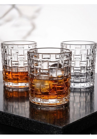 2 Adet Retro Serisi Vintage Tasarım Rattan Detaylı Kristal Kesim Viski Ve Kokteyl Bardak Seti Şeffaf