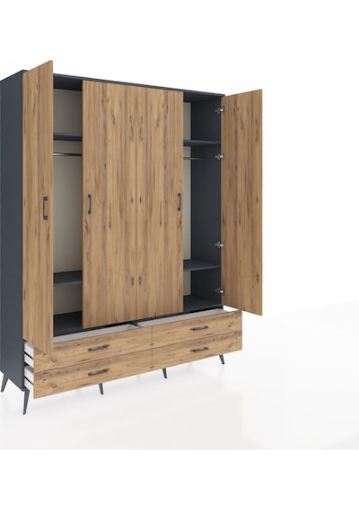 Hyperion Gardrop 6 Raflı 4 Çekmeceli 2 Askılı 176x44x221 Antrasit-çam Çam Hyperion Gardrop 6 Raflı 4 Çekmeceli 2 Askılı 176x44x221 Antrasit-çam Çam
