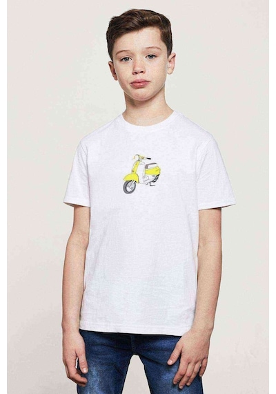 Tshirthane Yellow White Retro Scooter Baskılı Unisex Çocuk Beyaz T-Shirt