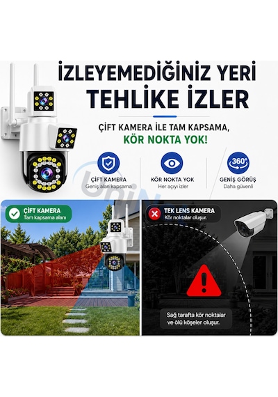 Uninet 5mp Çift Kameralı Wifi Ptz Güvenlik Kamerası 355 Döner, Lazer Flash Led, Insan Takibi Ve Gece Görüşü