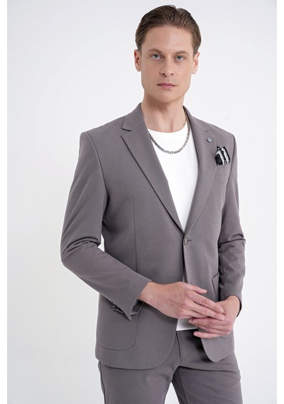 Comfort Fit Çift Yırtmaç Torba Cep Metal Düğmeli Vizon Blazer Ceket C 734