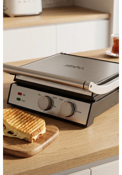 Sinbo SSM-2598 2000 W Döküm Plakalı Ayarlanabilir Isı Ve Zaman Kontrollü Izgara Ve Tost Makinesi