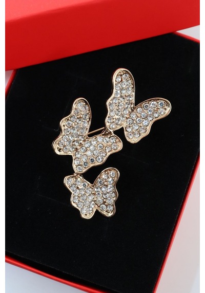 Gold Üçlü Kelebek Broş. Taşlı Tasarım Broş. Yaka İğnesi Broş. Kadın Broş. Broş. Kelebek Broş. Gold