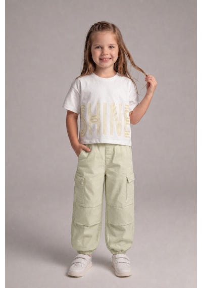 Aden Kids Yeşil Renk Oversize Kız Çocuk Pamuk Keten Pantalonlu Alt Üst Takım