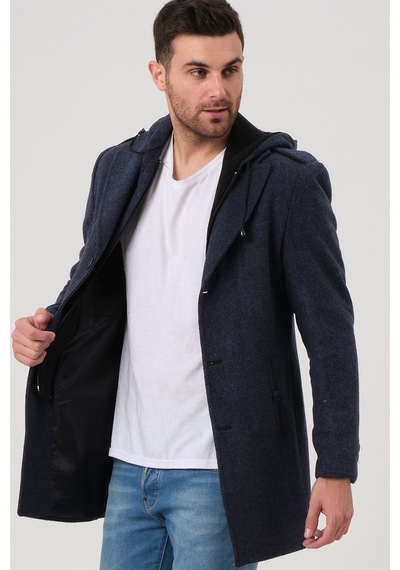 Plt8406 Dewberry Erkek Palto-Desenli Mavi-Desenli Mavi
