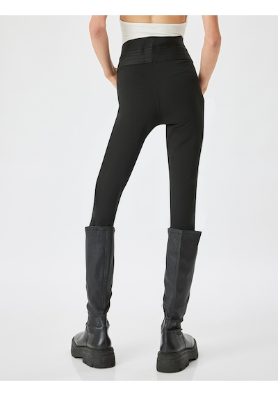 Koton Nervürlü Tayt Yüksek Bel Lastikli Slim Fit Siyah 5wak80062ek SiYAH